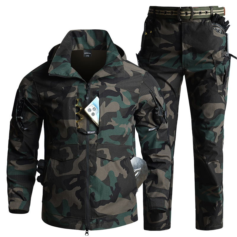 Hunting Outdoor Jacket - Erkek Kamuflaj Taktik Ekipman Seti Kapüşonlu